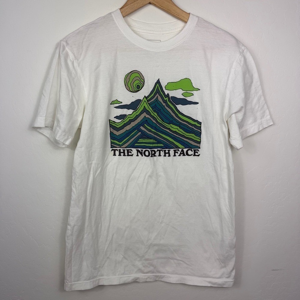 The North Face White Tee With Green Mountain Graphic